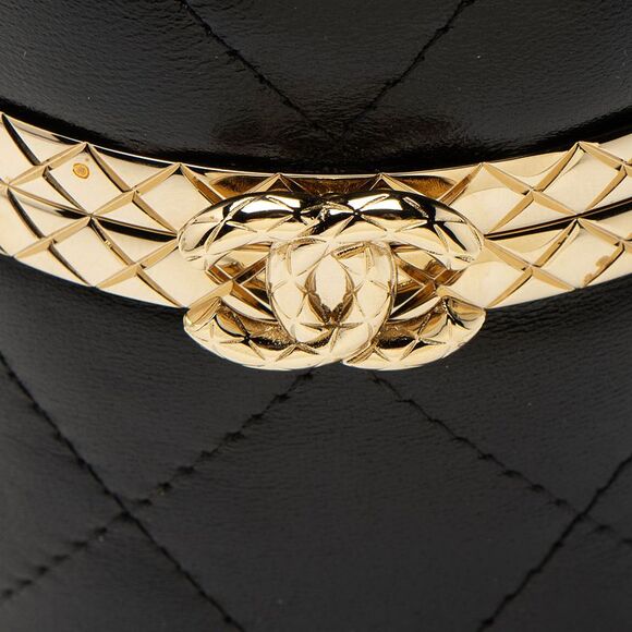 Chanel Lambskin Lock Frame Round Mini Vanity Case with Chain - Picture 9 of 10